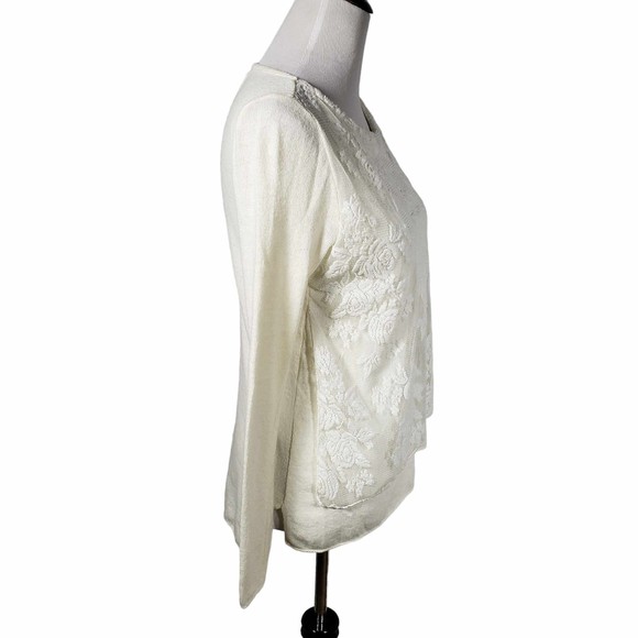 ZaraKnit size Small Cream Knit with White Lace Trim Knit Sweater - Picture 2 of 7